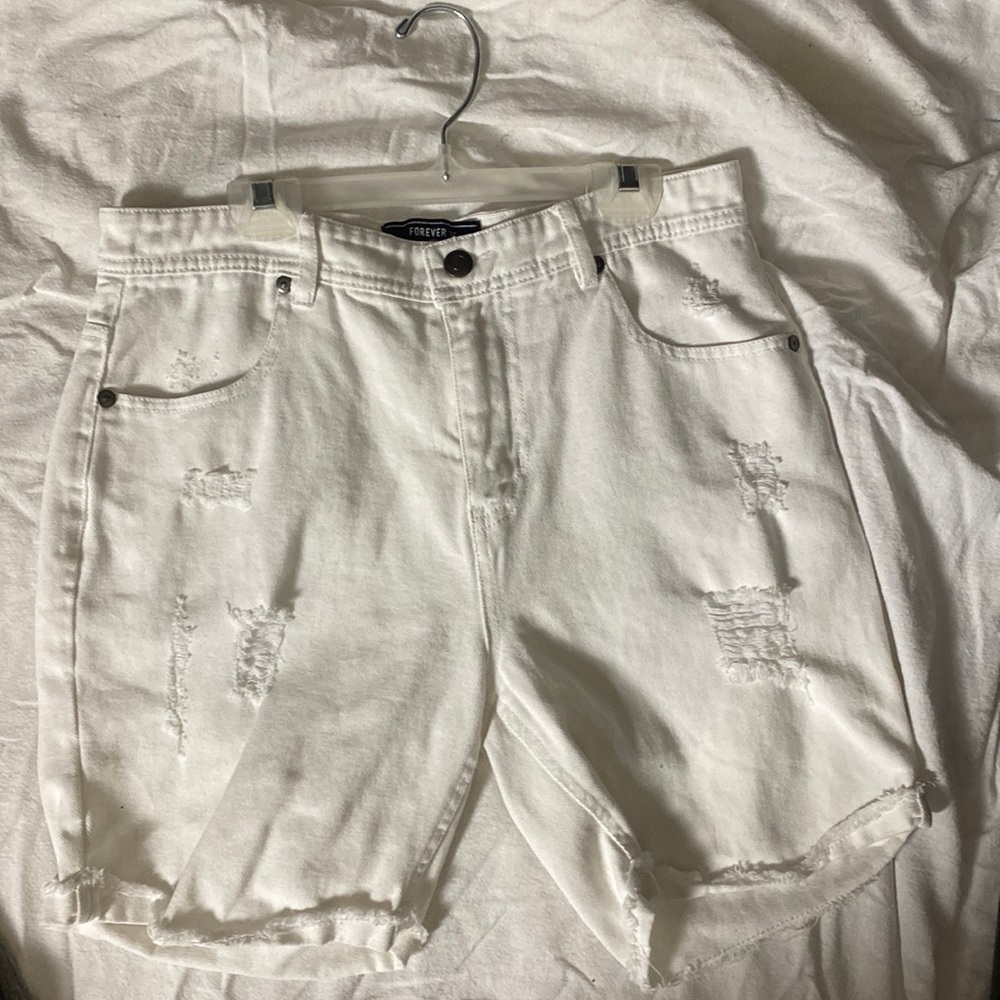 Forever 21 Ripped White Jean Shorts